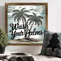 Rustic wooden wall decor plaque featuring palm trees and Wash Your Palms lettering - Seaside Palm Quotes (21) / 20*20*0.6CM