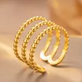 Bague ouverte réglable minimaliste à plusieurs rangées perlées en finition dorée - Style Ouvert Perles Multicouches (BYK177)