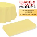 Premium pale yellow disposable round plastic tablecloth for party events and occasions - 213cm (84in) 3-Silk 90g / Light Yellow