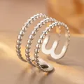 Bague ouverte à trois couches perlées argentées minimaliste avec un design ajustable - Style Ouvert Perles Multicouches (BYK178)