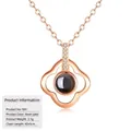 Elegant rose gold plated heart floral projection necklace with 100 languages I love you - Clover Projection Style (D91) (With Cross Chain) / 925 Silver / Rose Gold