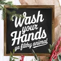 Close-up of rustic wooden wall decor sign featuring Wash Your Hands humor quote. - Holiday Art Slogan (34) / 20*20*0.6CM