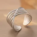 Bague réglable argentée minimaliste à plusieurs rangs croisés pour femme - Style Ouvert en Croix X (BYK182)