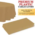 Durable gold round disposable PEVA tablecloth for parties with soft non-slip surface - 213cm (84in) 3-Silk 90g / Gold