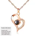 Rose gold heart-shaped projection necklace with 100 languages of I love you memory - Heart Projection Style (D46) (With Water Wave Chain) / 925 Silver / Rose Gold