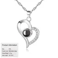 S925 sterling silver heart projection necklace in white gold color finish for women - Heart Projection Style (D46) (With Water Wave Chain) / 925 Silver / White Gold