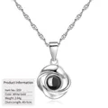 Silver S925 projection necklace featuring a circular pendant with platinum finish - Circular Streamline Projection Style (D59) (With Water Wave Chain) / 925 Silver / White Gold