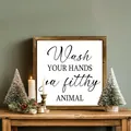 Rustic wooden framed sign with humorous Wash Your Hands text and festive Christmas props - 37 / 20*20*0.6CM