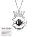 Elegant S925 silver crown projection necklace in white gold finish SKU D47 - Crown Ring Projection Style (D47) (With Cross Chain) / 925 Silver / White Gold