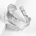 S925 sterling silver open adjustable feather ring in a vintage Thai silver finish - Adjustable Open / Style B White Large (Suitable for 16-22#)