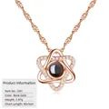 Rose gold plated S925 sterling silver projection necklace with I Love You in 100 languages - Hexagram Projection Style (D61) (With Water Wave Chain) / 925 Silver / Rose Gold