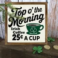 Detailed view of a vintage Irish Coffee wooden frame sign for St. Patrick's Day decoration. - St. Patrick's Day Coffee (43) / 20*20*0.6CM
