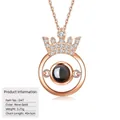 Elegant rose gold crown projection necklace featuring 100 languages of I love you - Crown Ring Projection Style (D47) (With Cross Chain) / 925 Silver / Rose Gold