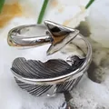 Vintage S925 silver open ring featuring feather and arrow design - Adjustable Open / Style E Arrow (Suitable for 15-22#)