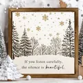 Close-up of wooden frame with winter forest art and golden snowflakes - Christmas Forest Quotes (44) / 20*20*0.6CM