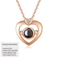 Rose gold S925 silver heart projection necklace with 100 languages I love you stone - Double Heart Overlap Projection Style (D51) (With Cross Chain) / 925 Silver / Rose Gold