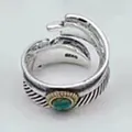 Vintage S925 sterling silver open feather ring with green turquoise and cable texture - Adjustable Open / Style 9 Feather (Cable Texture)