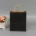 Solid black kraft paper gift bag with durable twisted rope handles for retail shopping - Black; Extra Small Vertical Style (12*15*6)