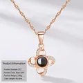 Elegant rose gold four-leaf clover projection necklace with 100 languages I love you stone - Floral Projection Style (D57) (With Water Wave Chain) / 925 Silver / Rose Gold