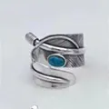 Vintage S925 silver open ring featuring eagle feather design and blue turquoise stone - Adjustable Open / Style 1 Feather (Oval Turquoise)