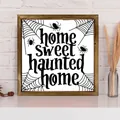 Rustic Halloween wooden frame wall decor featuring Home Sweet Haunted Home text - Halloween Sweet Haunted Home (9) / 20*20*0.6CM