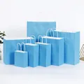 Premium sky blue paper gift bags with white handles in multiple sizes for shopping - Light Blue; Extra Small Size (12*15*6) In Vertical Style.
