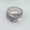 Vintage S925 silver open feather ring with antique Thai silver finish for men and women. - Adjustable Open / Style 15 Feather (Aged Black & White)
