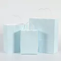 Set of three light blue kraft paper gift bags with white twisted handles in various sizes - Macaroni Blue; Vertical Style Extra Small Size (12*15*6)