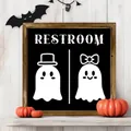 Halloween themed wooden framed ghost restroom sign wall decor with bats and pumpkins - Halloween Ghost Restroom (40) / 20*20*0.6CM