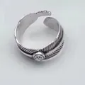 Indian Freeman style S925 sterling silver feather ring with adjustable open band design - Adjustable Open / Style 14 Feather (Unisex Badge)