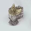 Handcrafted S925 sterling silver eagle feather open ring with bicolor vintage finish - Adjustable Open / Style 11 Feather (Falcon Shape)