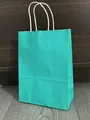 Turquoise color paper shopping bag with sturdy white twisted handles for gift packaging - Turquoise; Extra Small Size (12*15*6) With Vertical Cut
