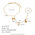 Hochwertige Edelstahl 18k vergoldet Seestern Perle Handkette Slave Armband mit Ring - Handkette / Gold