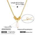 Detail of gold stainless steel necklace with freshwater pearl and size measurements - Pearl Pendant Style (JDN0304301) / Gold