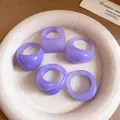 Chunky 5-piece set of purple resin geometric rings with a vibrant lavender finish - 5 Pieces / Purple