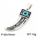 Punk hip-hop stainless steel wolf tooth pendant with blue evil eye detail, 42x15mm, 14g - Evil Eye Style (KP118747-LU) / 42x15mm