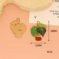 Detailed dimensions and macro view of green potted plant enamel pendant for DIY jewelry crafts - Green Potted Plant (D-119) / 1 Banana Leaf (Monstera)