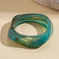 Vintage Maillard style irregular wide resin bangle with marbled green pattern - Blue