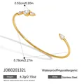 Detailed view of 5.78cm gold stainless steel bangle with teardrop zircons and dimensions - Four Teardrop Stone Style (JDB0201321)