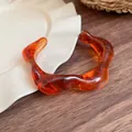 Vintage maillard amber irregular wide resin bangle with translucent finish for women - Amber