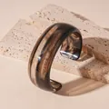 Vintage irregular wide resin cuff bracelet with brown wood grain pattern for women - 41# Bangle-Black