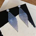 Eleganti orecchini pendenti a forma di rombo con strass brillanti e sfumatura blu - Stile Romboidale Cavo (HE31955) / Blu