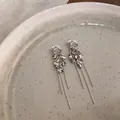 Elegante silberne Weizenähren-Quasten-Ohrclips mit Zirkon für nicht gepiercte Ohren - Clip-Ohrringe / Silber