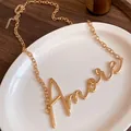 Vintage gold-tone chain belt with large cursive Amore letter pendant for dress decoration - Style 39
