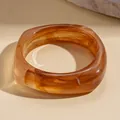 Amber brown resin bangle with retro irregular square shape and marbled texture finish - Light Coffee