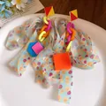 Colorful Korean style chiffon ribbon drop earrings with acrylic geometric shapes - Geometric / Colorful