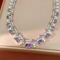 Elegant court style necklace with purple oval zircons and turquoise enamel details - Necklace / Silver/Purple