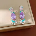 Vintage court style purple pear-shaped zirconia earrings with turquoise enamel - Earrings / Silver/Lavender