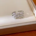 Anello ovale traforato multistrato in finitura argento con dettagli in zirconi lucidi - Anello Aperto Multistrato Ovale Traforato (HR3595) / Argento