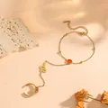 Gold-plated titanium steel finger bracelet featuring a snake charm and orange stones - Orange Rhinestone Snake Hand Chain (O713) / Gold
